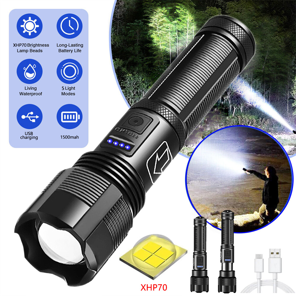 5000000LM LED Flashlight Tactical Light Super Bright Torch USB Rechargeable Lamp