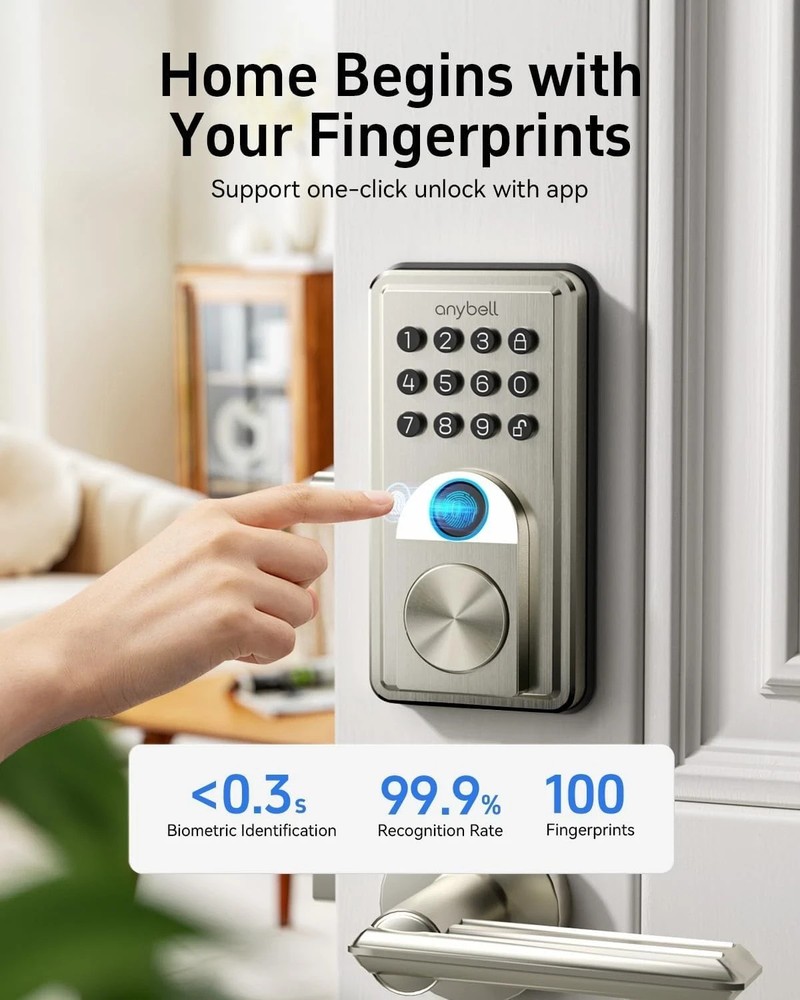Smart Door Lock Fingerprint Keyless Entry Digital Keypad Passcode Bluetooth APP