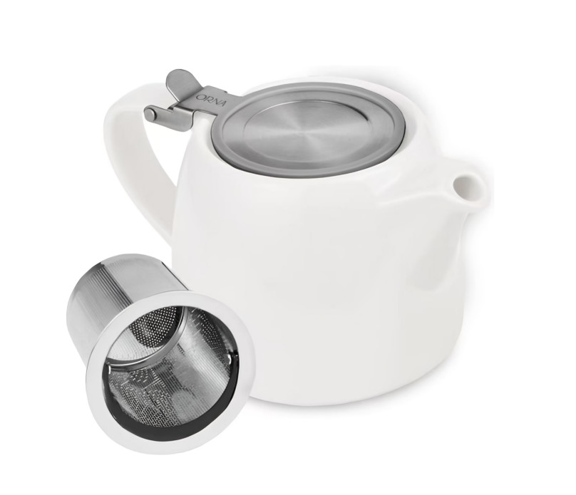 1 PC White Ceramic Teapot With Stainless Steel Infuser Heat Resistant, Tea Maker