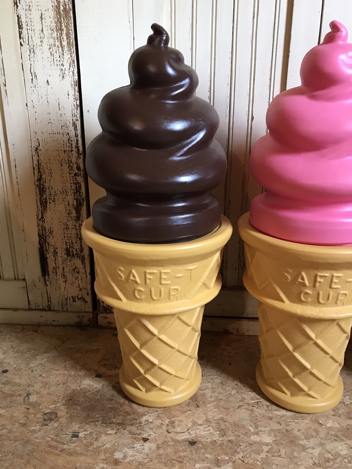 GIANT Blow Mold Plastic Ice Cream Store Cone Displays Swirl Safe T Cup Lot Of 3