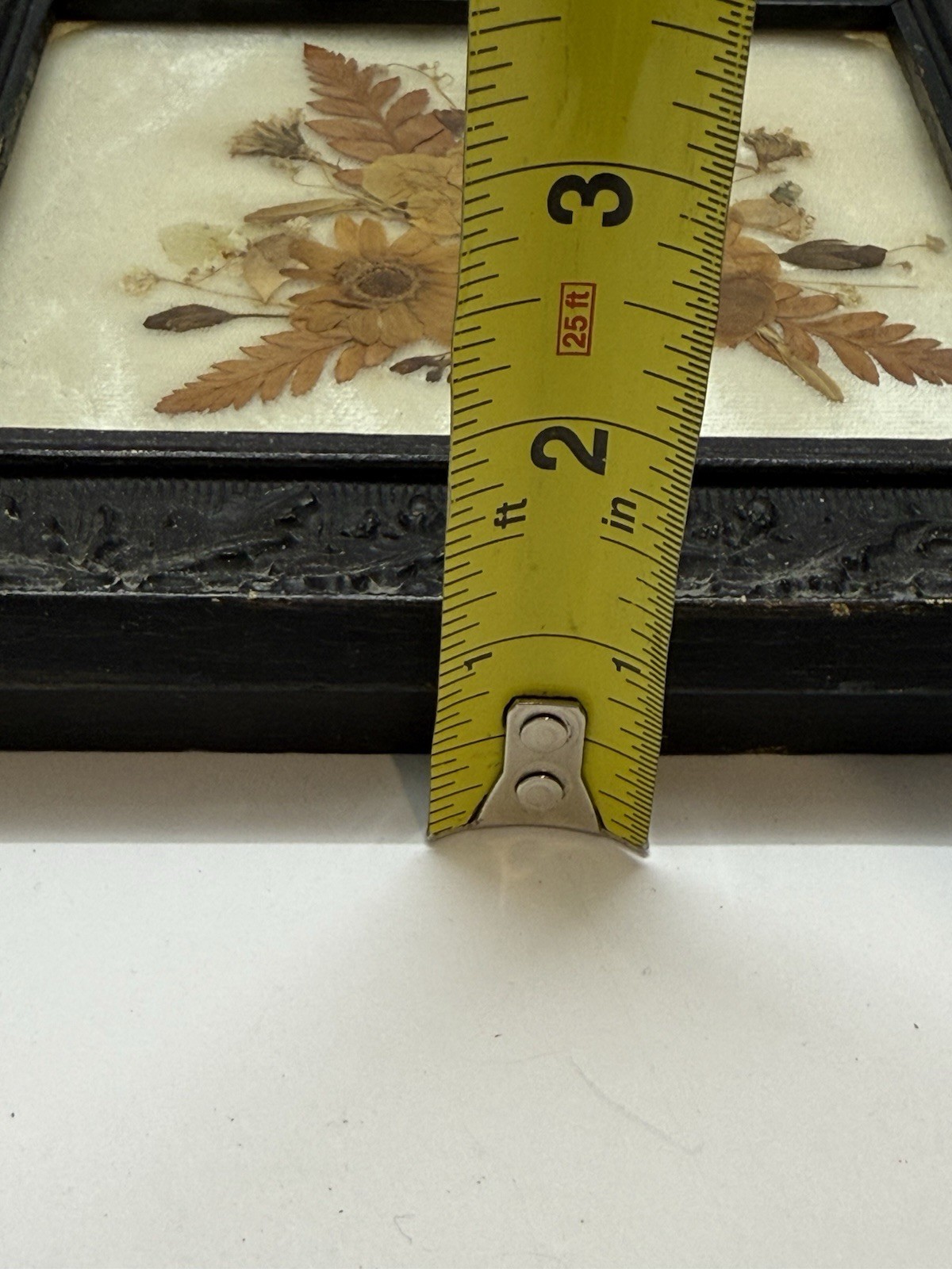 Vintage Dried Pressed Flowers Art Black Ornate Wall Hanging Frame