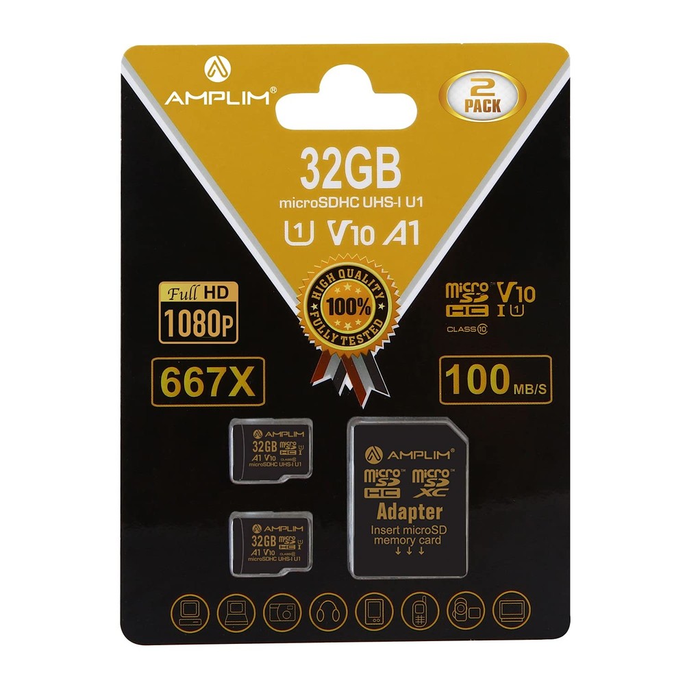 32GB Micro SD Card, 2 Pack MicroSD Memory Plus Adapter, MicroSDHC Class 10 UH...