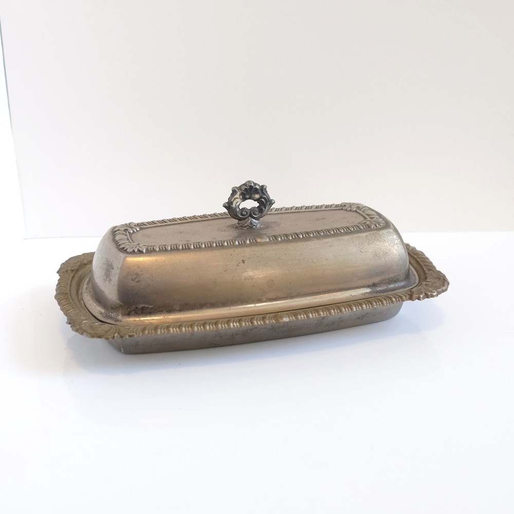 Vintage Crosby Silver Plated Butter Dish with Glass Insert Baroque Victorian