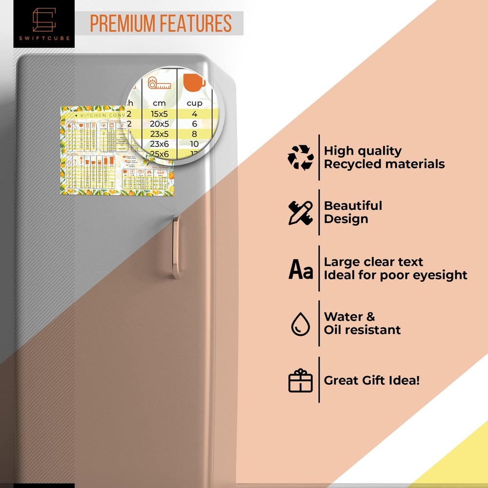 SwiftCube Kitchen Conversion 11 x 8.5 inches, Conversions Oranges & Lemons