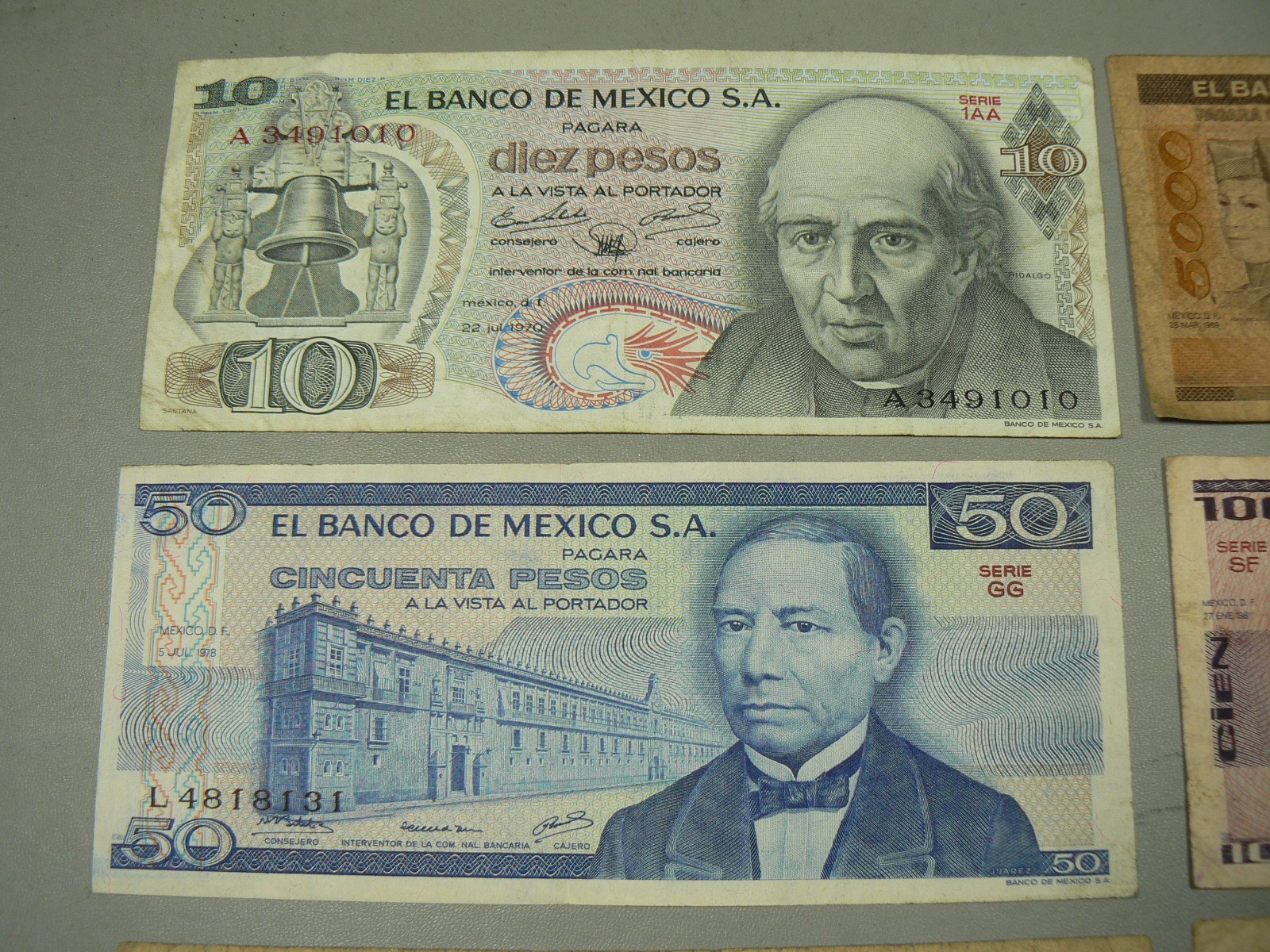 Lot of 10 Mexico Mexican Banknotes Pesos