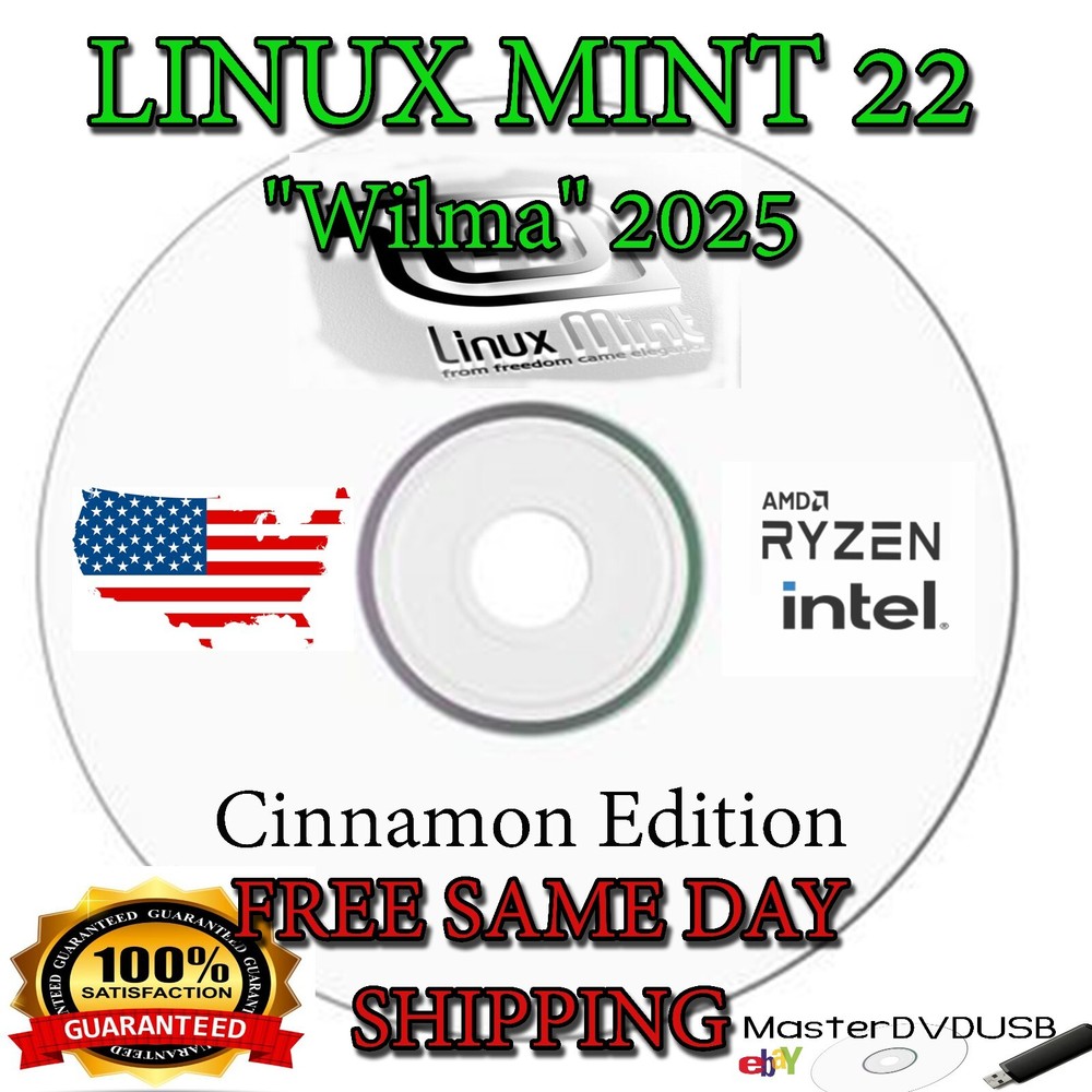 Linux Mint 22 "Wilma" 2025 Cinnamon Edition Boot-able DVD Same Day Shipping CALI