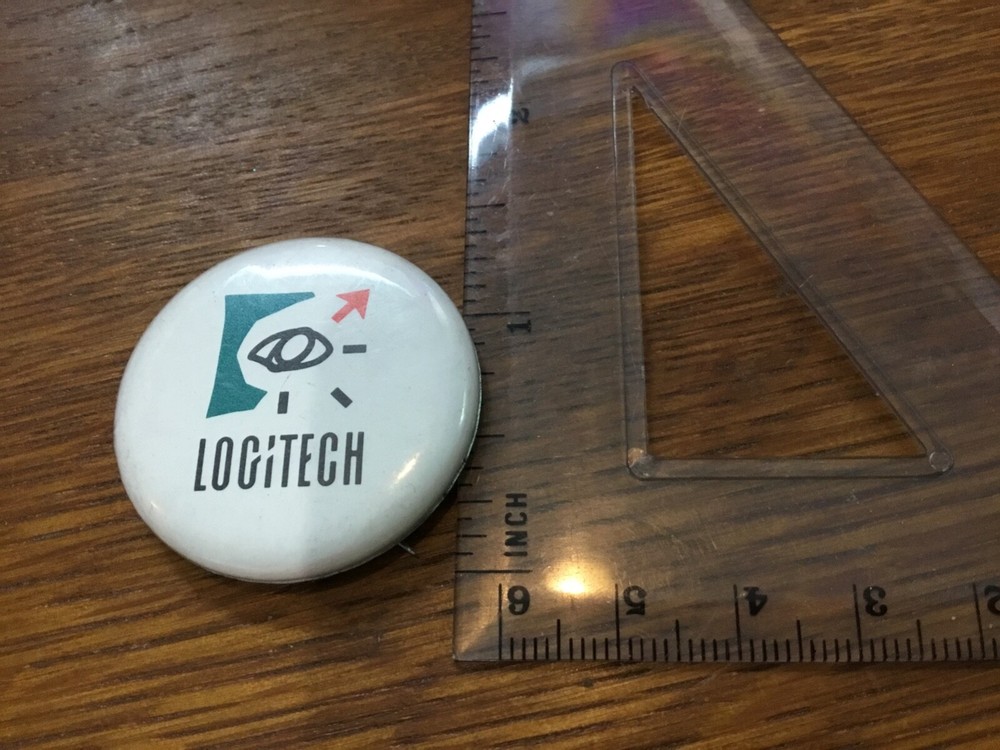 VINTAGE  LOGITECH    PINBACK BUTTON 1.25   INCH