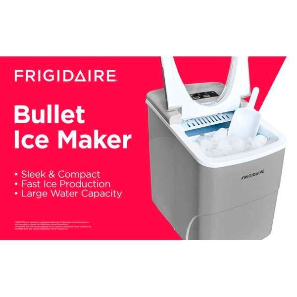 Frigidaire, 26 Lbs. Countertop Ice Maker, Bullet Shaped Ice, Silver