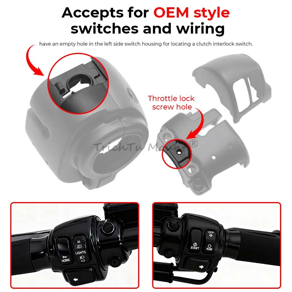 Motorcycle Handlebar Control Switch Housings Cap Cover Button For Harley Softail