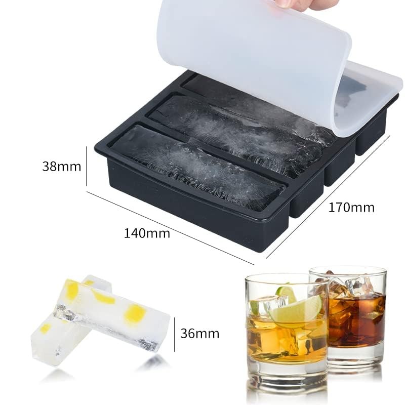 LONGFITE Large and Long Ice Cube Tray 2 Pack Silicone Freezing Container