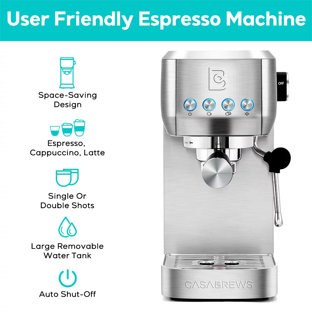 Casabrews 20 Bar Espresso Machine, Silver - Stylish & Pratical