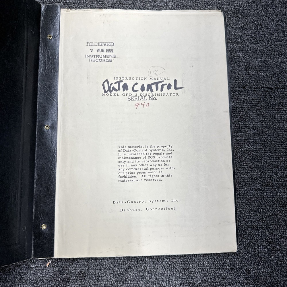 Data-Control System Model GFD-2 Discriminator Instruction Manual