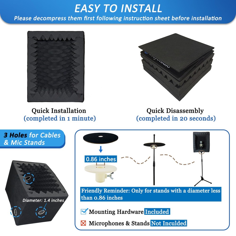 TroyStudio Portable Vocal Booth, Large Foldable Microphone Isolation Shield, ...