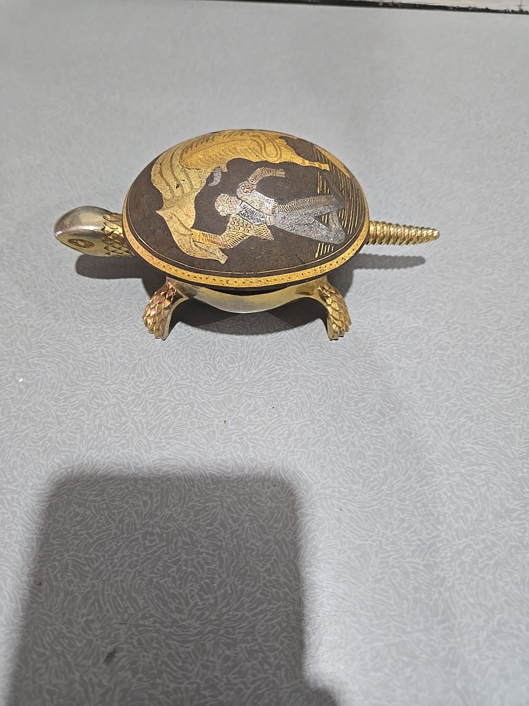 Vintage damascene brass turtle hotel/desk bell made by BOJ in Eibar, Spain