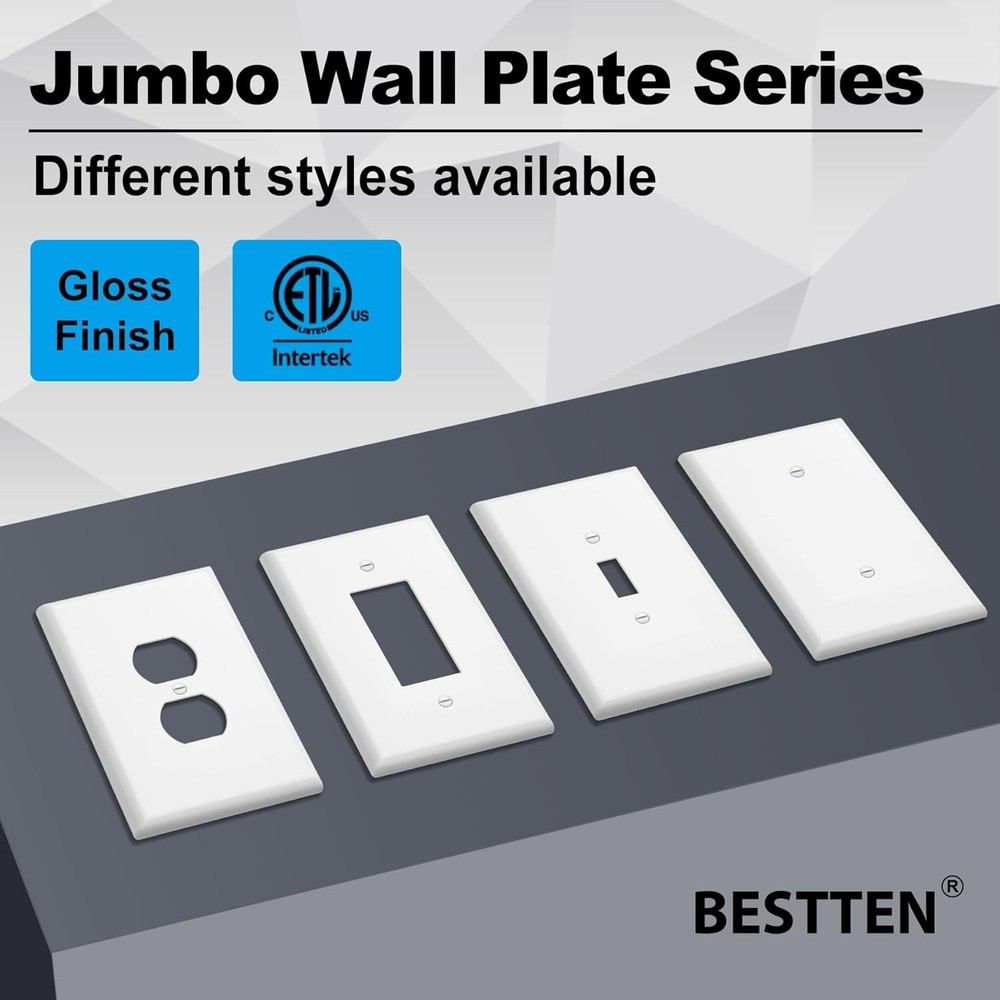 Bates- Light Switch Plates, 10 Pack, Oversize 5.5" x 3.5", White Light Switch