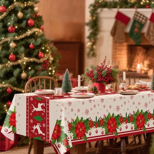 Pack Christmas Tablecloth Rectangular Disposable,54 x 108 Inch 2 Christmas Red