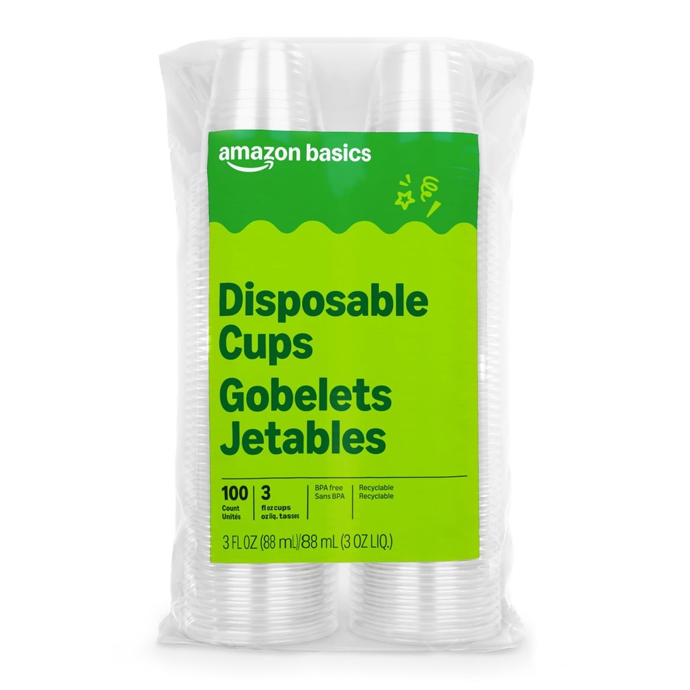 Amazon Basics Mini Disposable Clear Plastic Cups, 3oz, 3oz 100 Count,