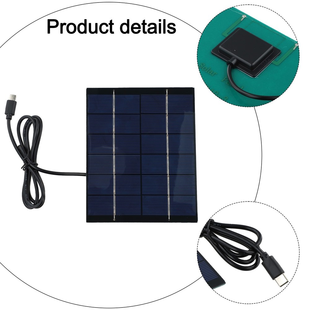 Solar Powered 2W Charger Panel with 1M Cable Suitable for Type C Output Devices