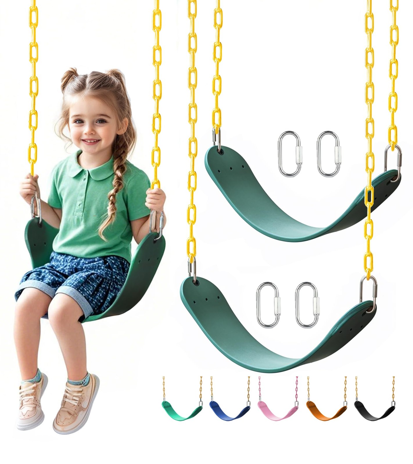 2 Pack Heavy Duty Swing Seats with 66" Rust-Resistant Chains, Swing Set Acces...