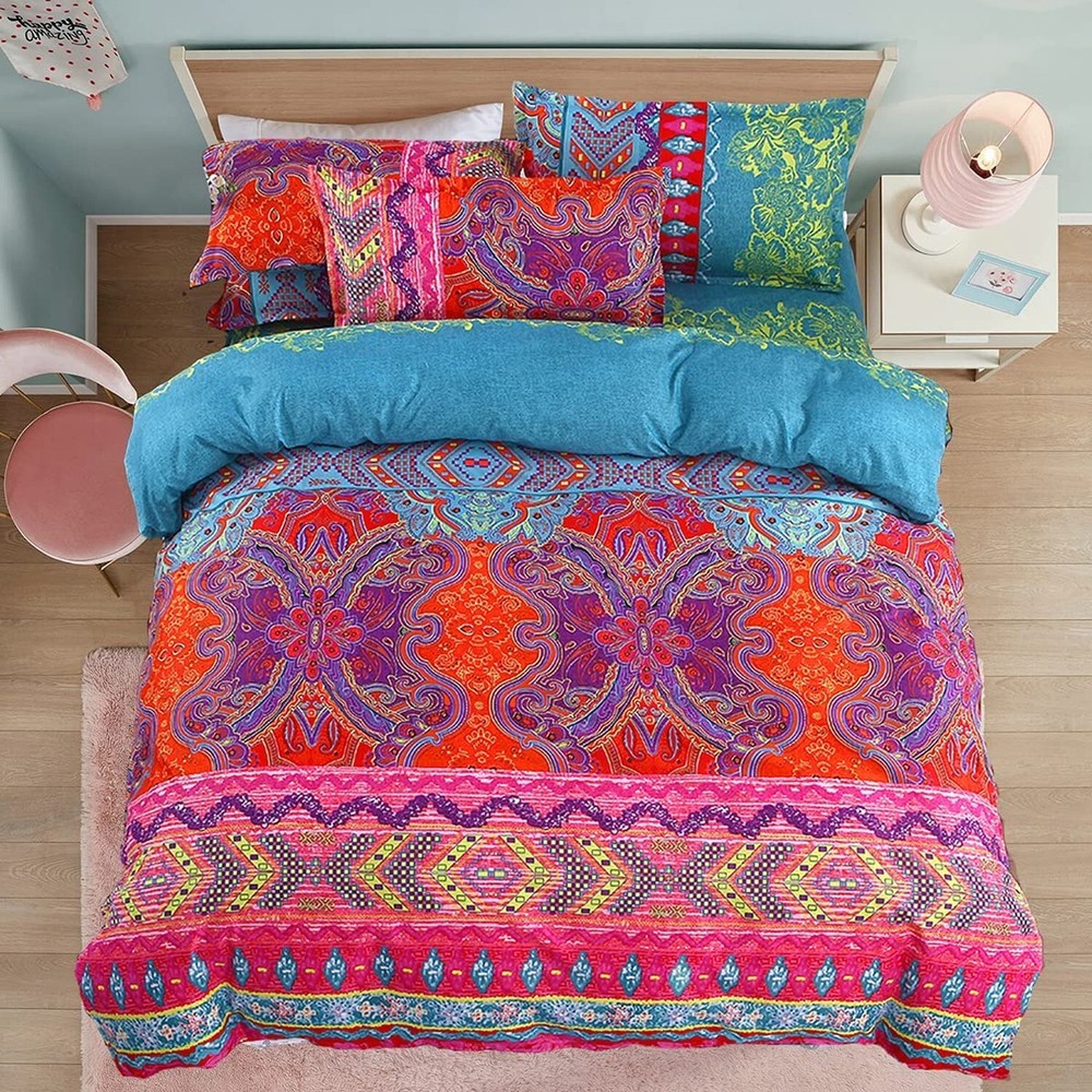 WONGS BEDDING Bohemain Comforter Set King, Microfiber Reversible Boho Alterna...