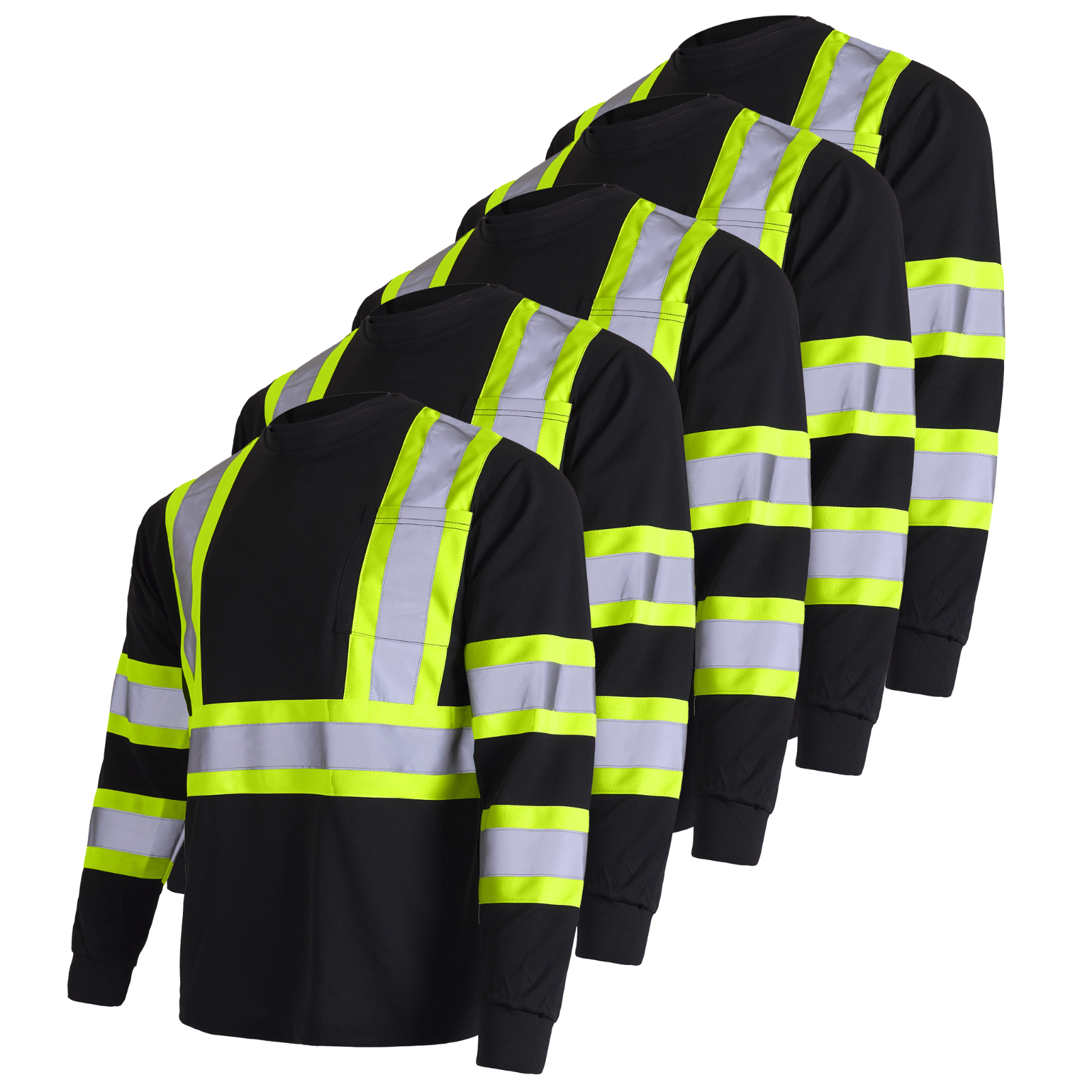 5 pack Black Hi Vis Shirt ANSI Reflective Safety Long Sleeve HIGH VISIBILITY