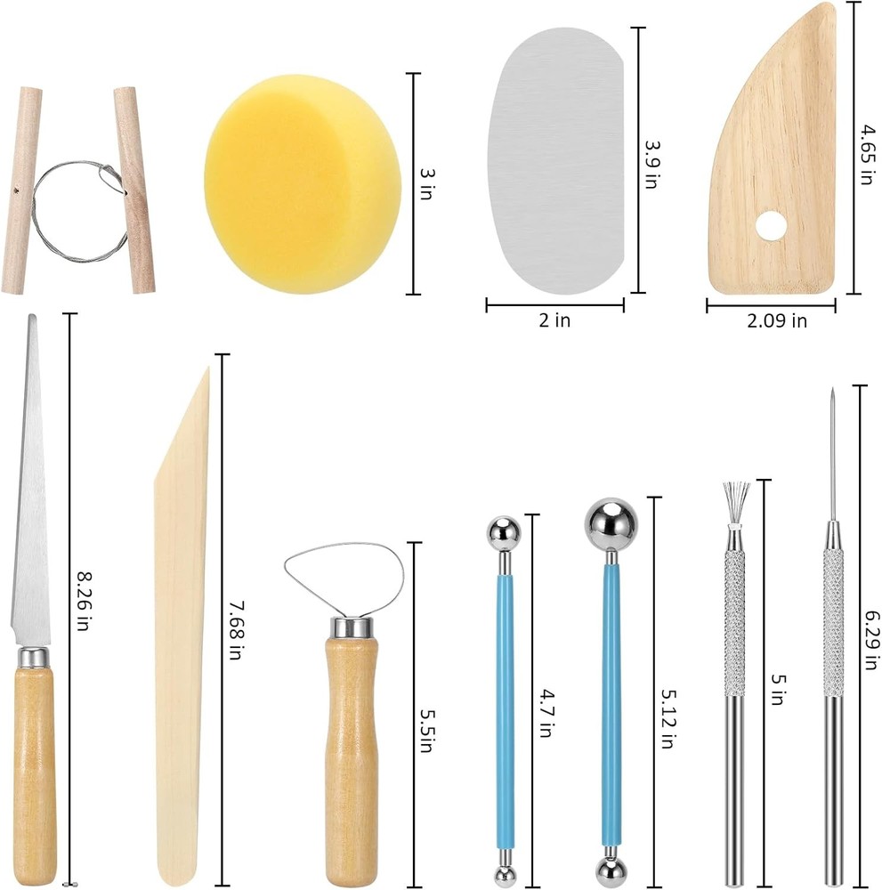 18PCS Clay Sculpting Tools, Basic Clay Pottery Carving Tool Kit with Wooden