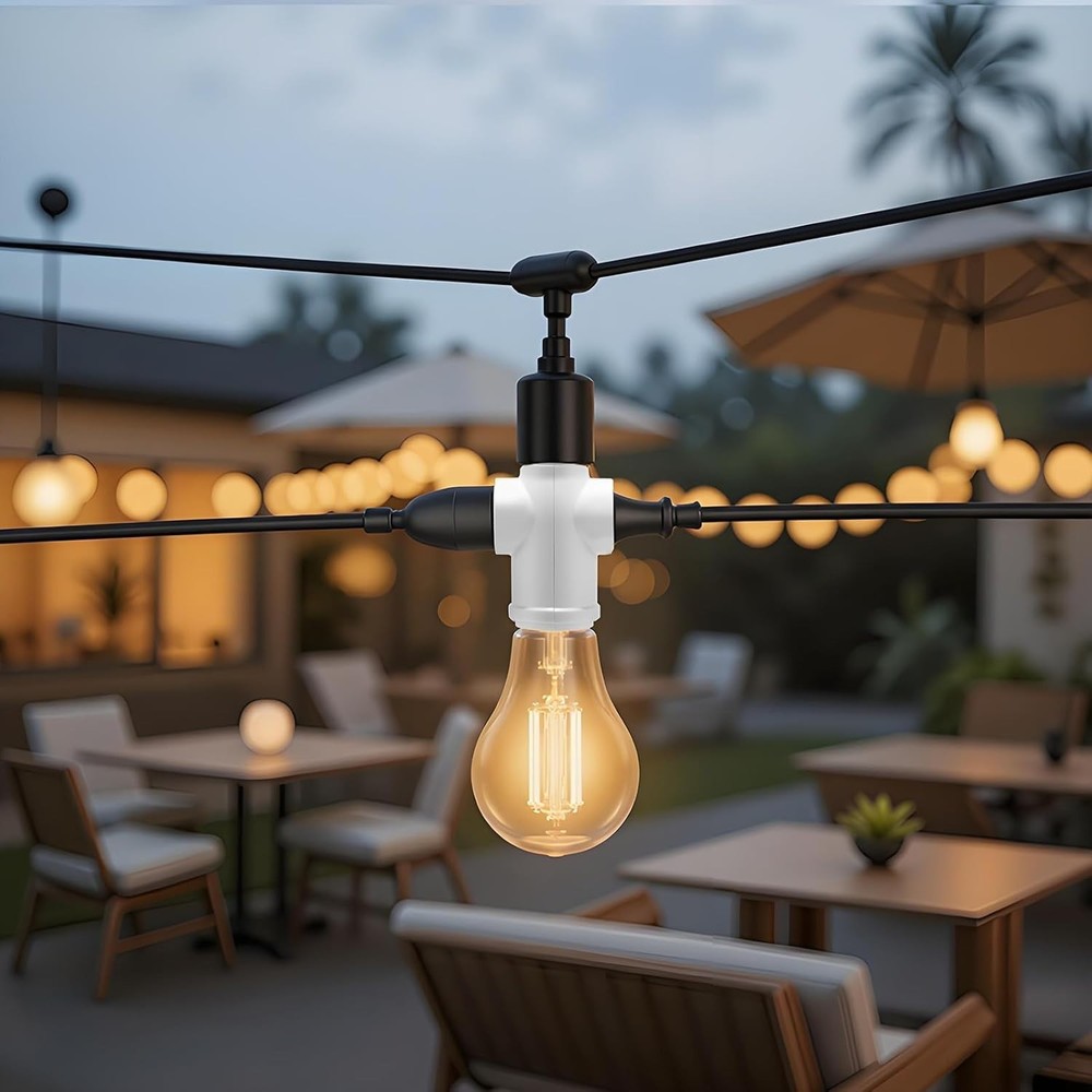 Light Socket Adapter 3 Prong Splitter Waterproof Dustproof White 2-Pack