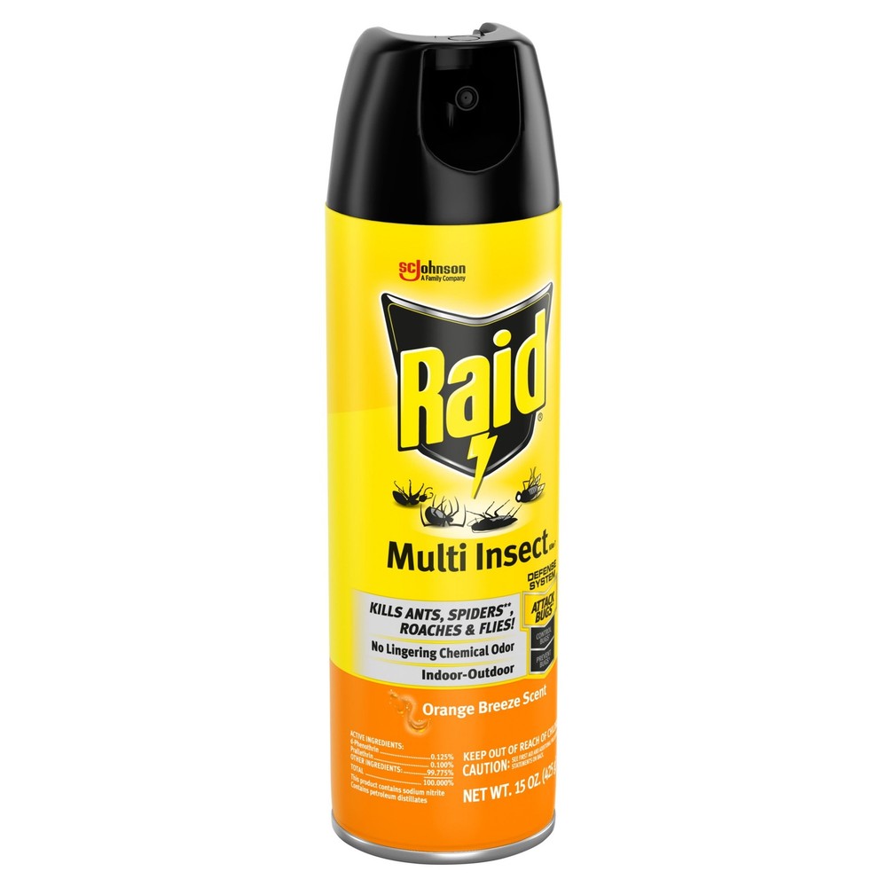 3 pack) Raid Multi Insect Killer 7, Bug Killer Spray, Orange Breeze Scent, 15 oz
