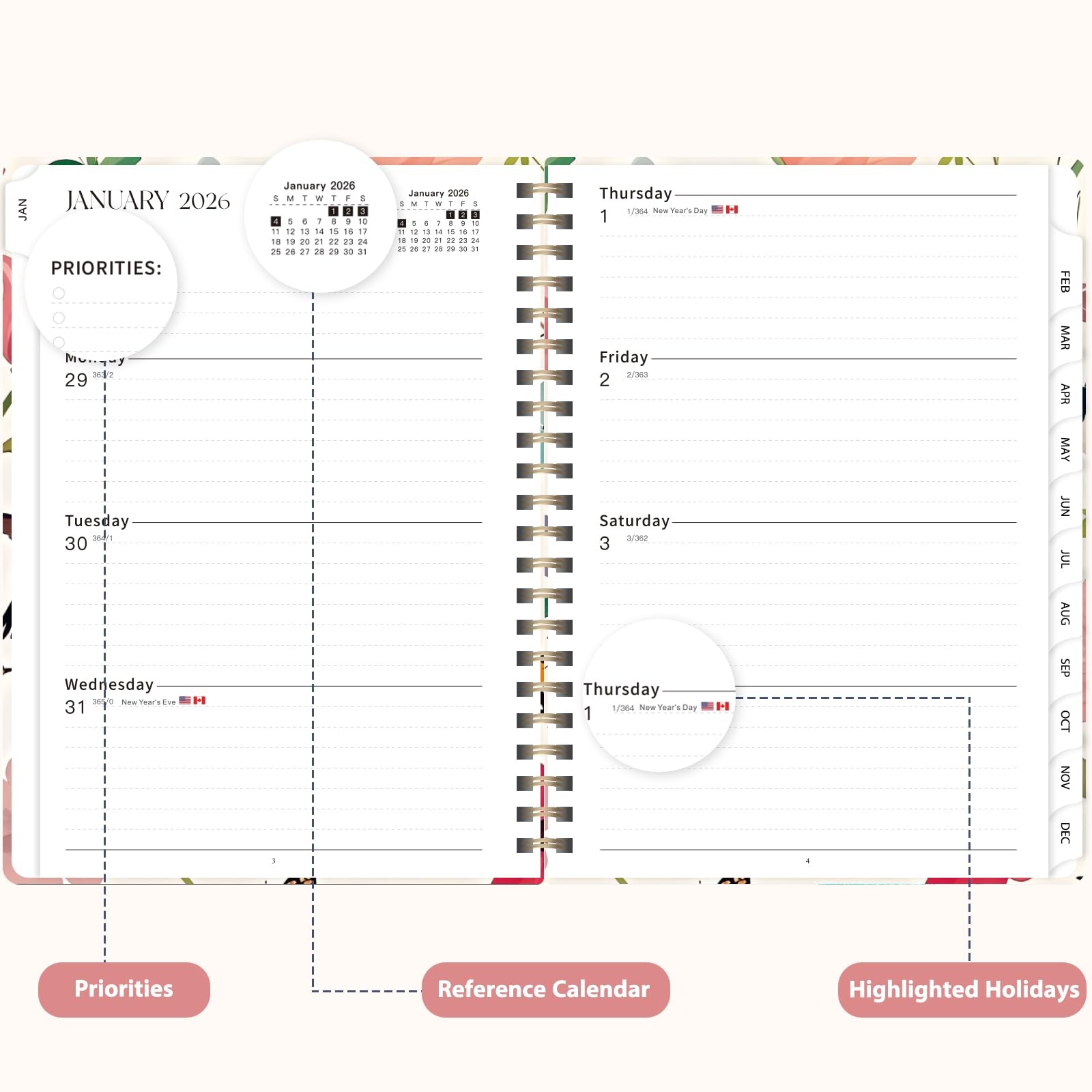 2026 Planner, Weekly and Monthly Calendar Planner Agenda, Jan 2026 - Dec 2026,