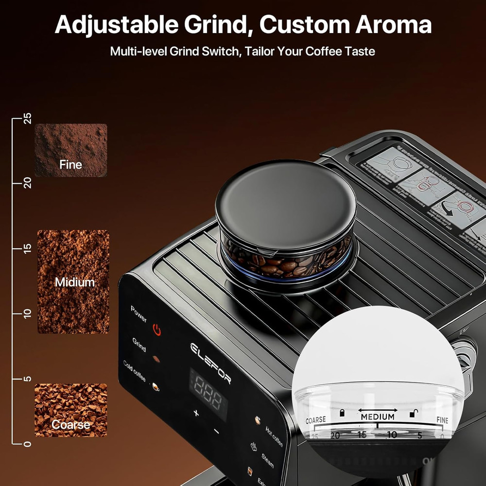 20 Bar Espresso Machine & Grinder - Black Coffee Maker