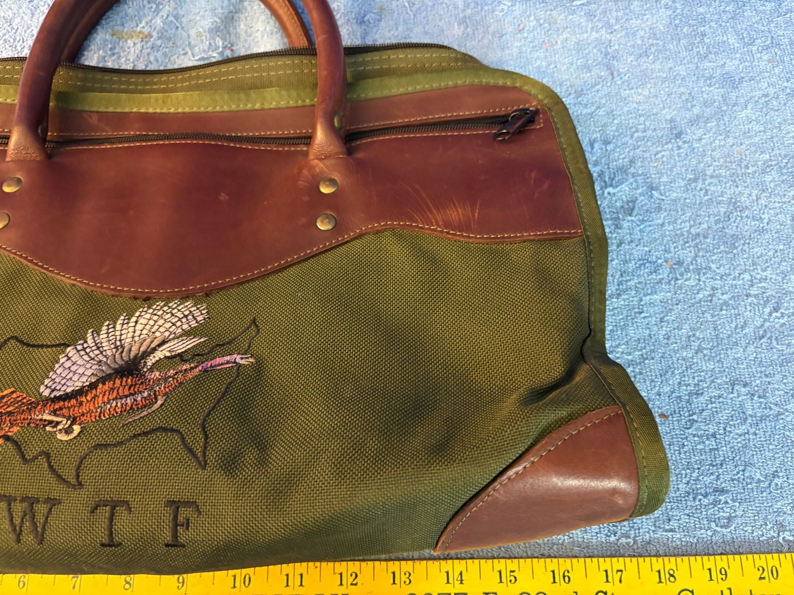 NWTF National Wild Turkey Federation Green Canvas Leather Bag Boyt ?