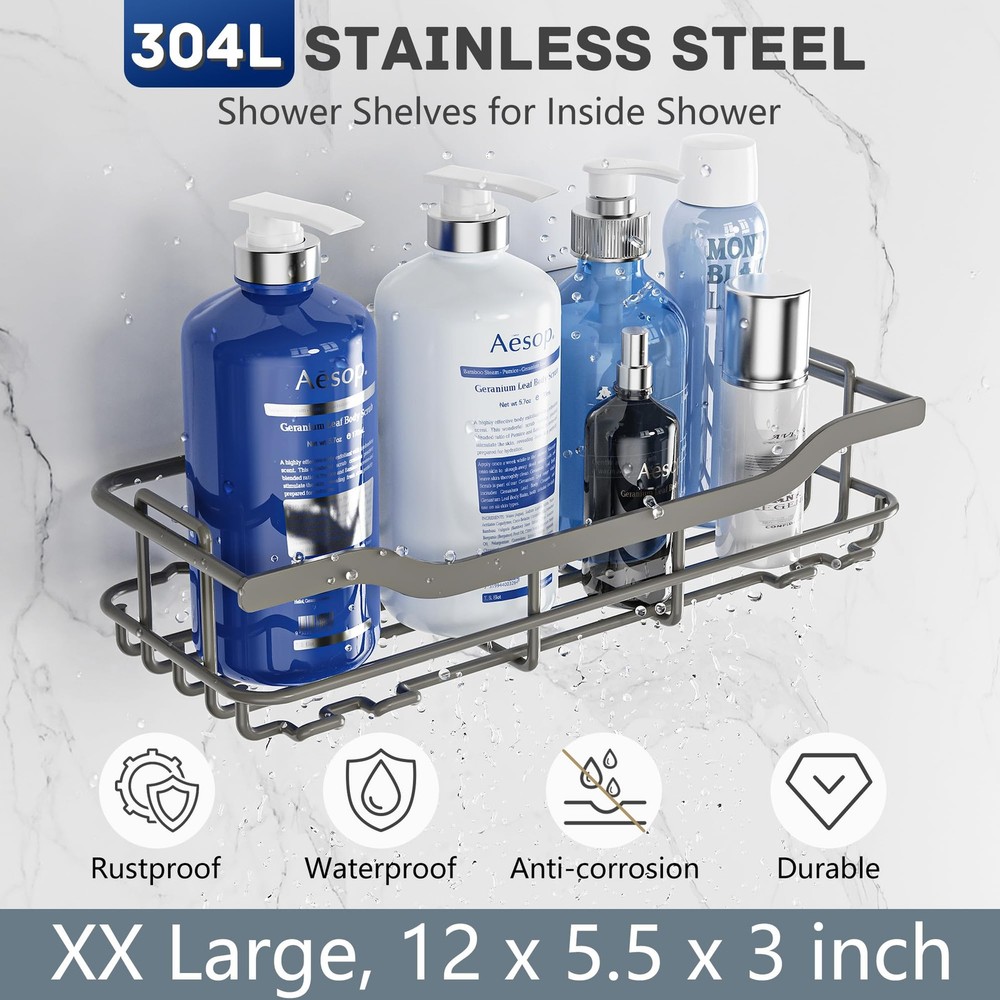 3-Pack Shower Caddy with Soap Holder Adhesive Rustproof No-drill Strudy Loading