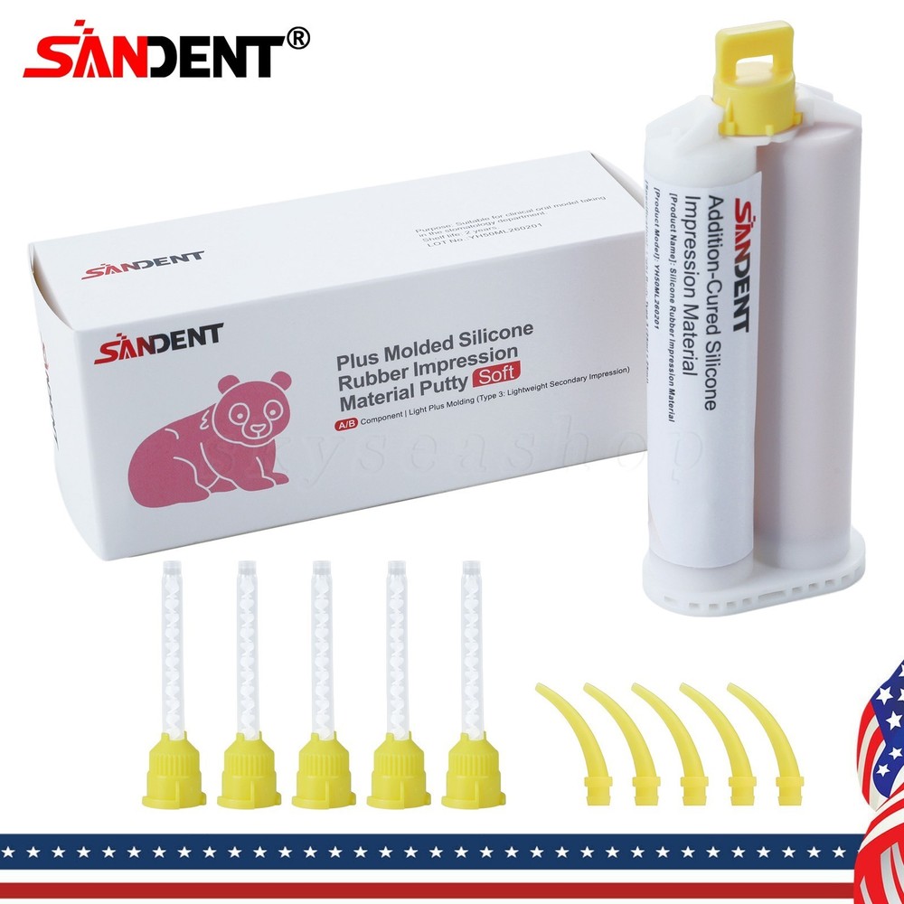 5Packs Dental VPS Putty Impression Material 50ML Base & Catalyst Tips SANDENT