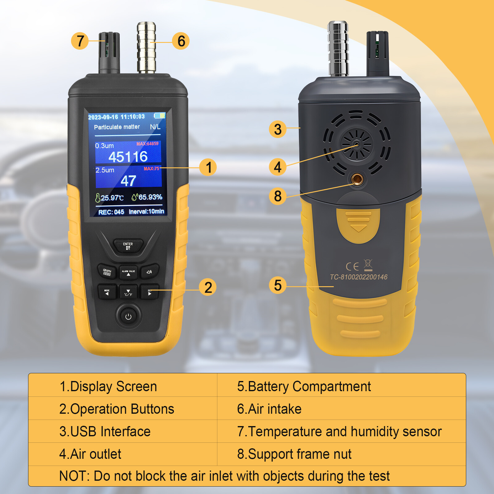 Air Quality Monitor, PM0.3/2.5/10 Dust Particle Counter, High Sensitivity 3-Chan