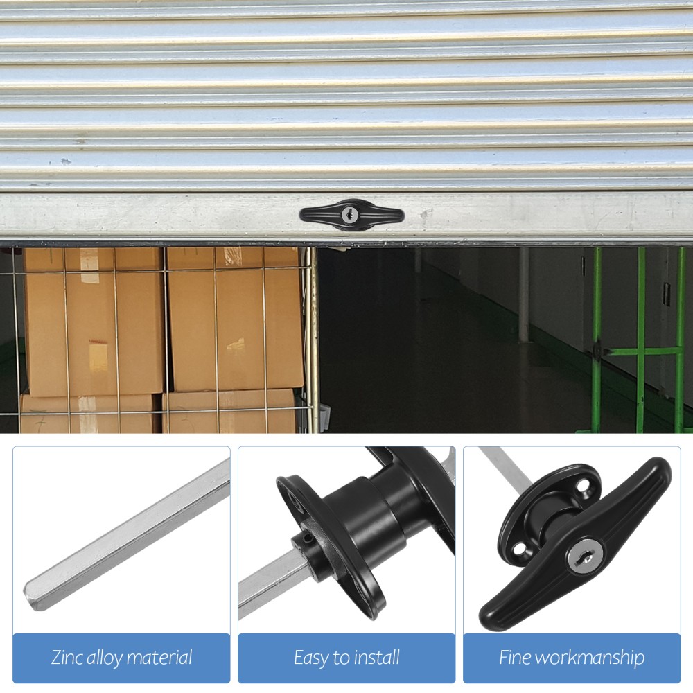 Door Handle With Lock T-shaped Lockable Garage Replacement Black