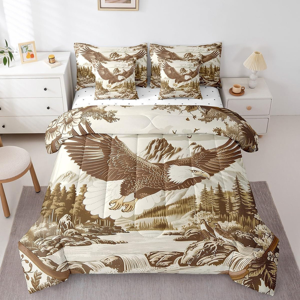 Eagle Comforter Set Queen Size 7-Piece Natural Scenery Bedding Set