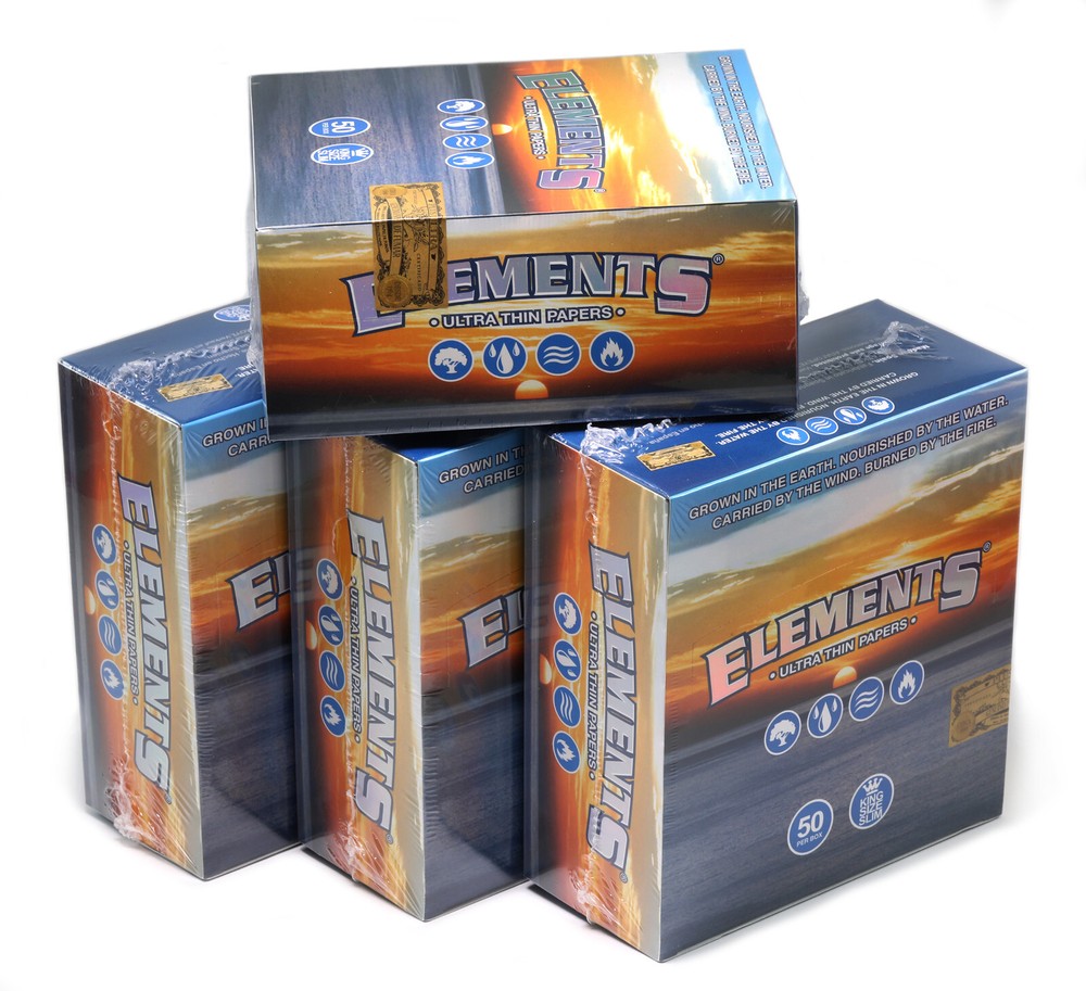 4 boxes Elements King Size Slim Ultra Thin rice rolling paper - Box/50