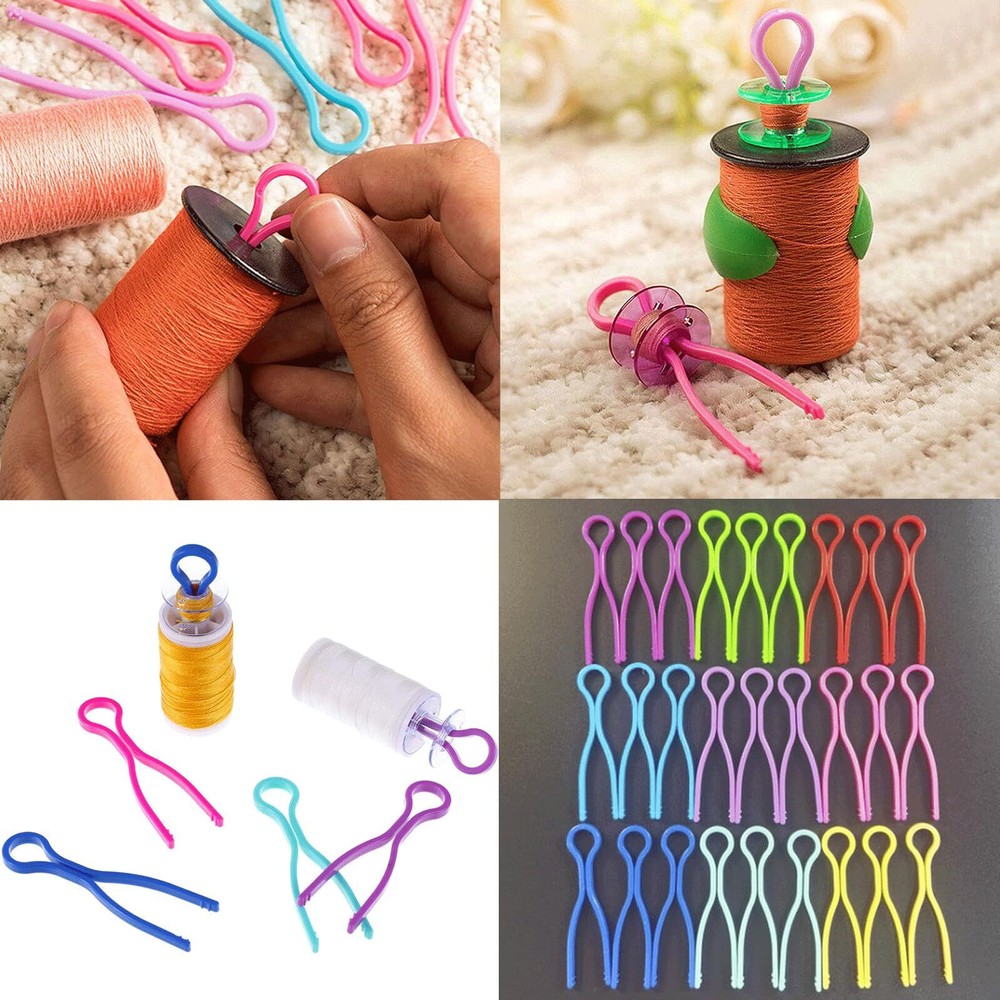 100PCS Colorful Bobbin Thread Holders Plastic Thread Spools Clamps Thread Bud...