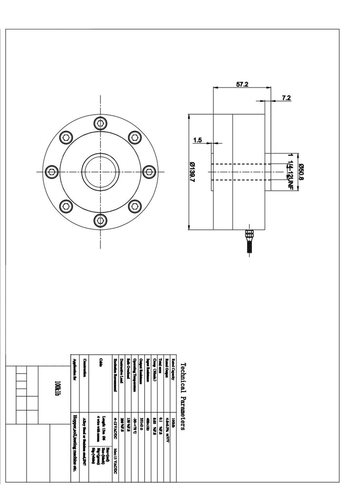 Compression Load Cell 100,000 LB,LPD-100k IDS672, Low Profile Disk Sensor, New