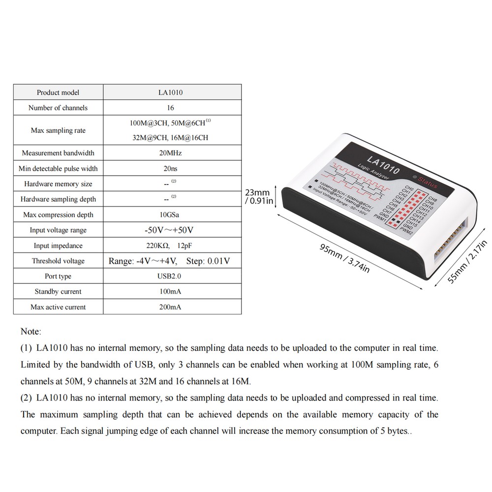 16 Channels Logic Analyzer USB 2.0 Interface 100MHz Sampling Rate Supports U9V5
