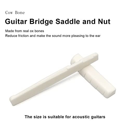 6-String Acoustic Guitar Bone Bridge Saddle & Nut, 6 Bridge Pins + Puller Tool