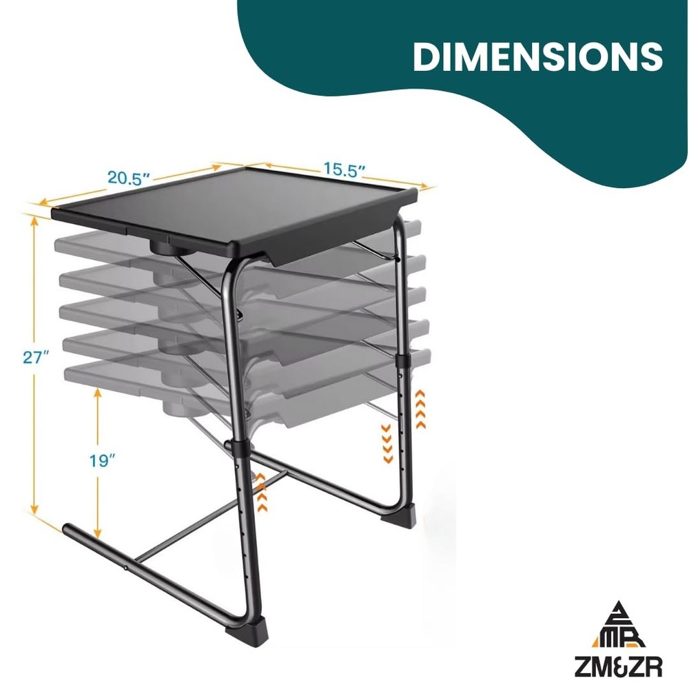 Foldable TV Tray Table Adjustable Height Portable Snack Table