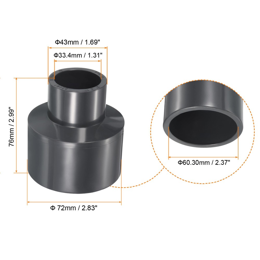 UPVC Reducer Pipe Fitting 2"x 1" Program Socket 80 Straight Coupling