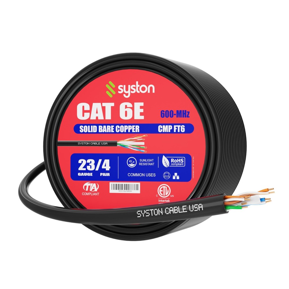 Syston Cat 6E Ethernet Network Cable 600MHz 23AWG UTP Solid Copper Wire-CMP Bulk