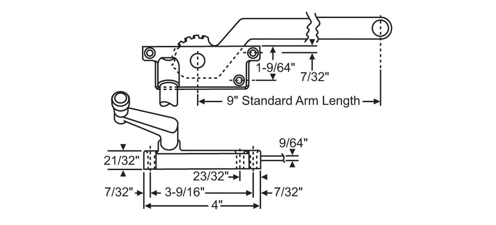 36-145 Casement Operator Assembly Bronze Handle Included Hand Knobs Use 5/16in