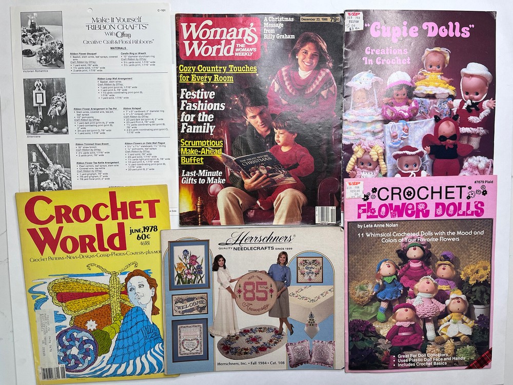 Crochet Crosstitch Needlework Magazine Pattern Lot 1980s