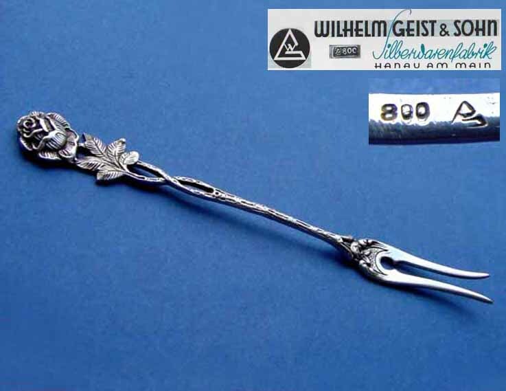 Serving Fork, Rose, Wilhelm Geist & Son, 800 Silver C59