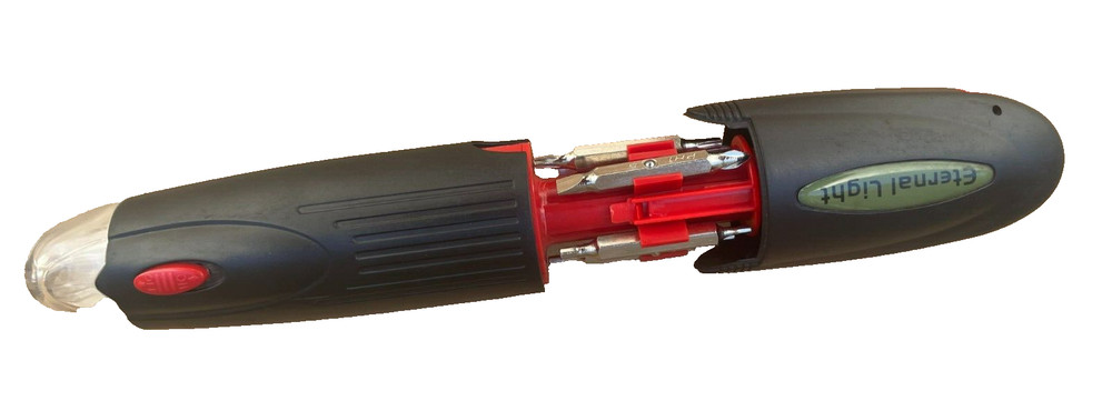 Black Red 9" LED Lighted Battery Operated Screwdriver with 6 Assorted Bits