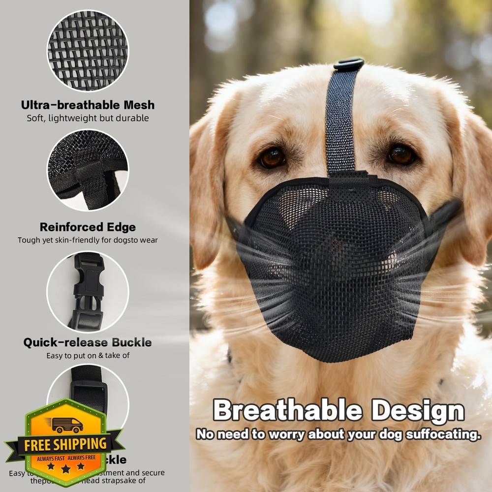 Dog Muzzle, M, Soft Mesh, Adjustable, Prevents Biting/Chewing