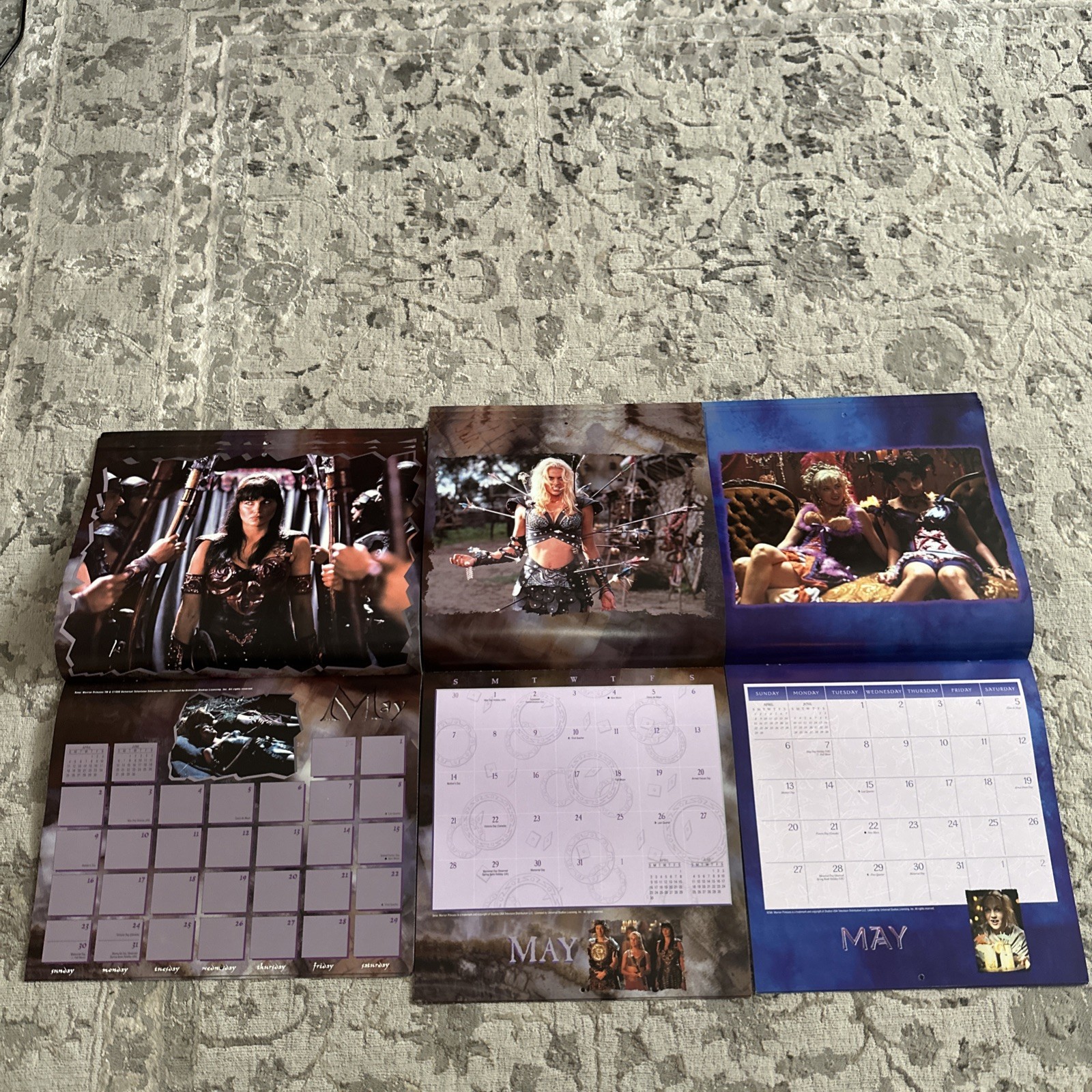 LOT X 3 - Xena Warrior Princess - Calendars 1999, 2000 and 2001 - Never used!